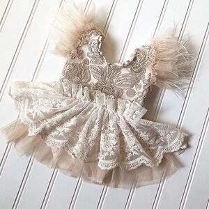 Elegant Lace Dress with Feather Details